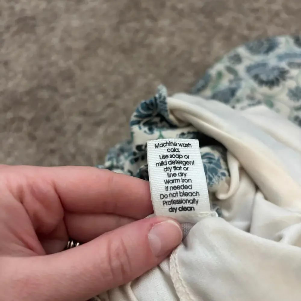 Japna Floral Midi Dress Large 100% Viscose Blue Cream Boho Block Print V-Neck L - Picture 9 of 11